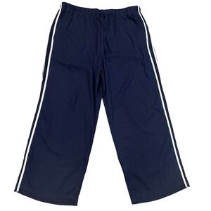 Gap Navy Blue Linen Blend Wide Leg Pull On Pants Side Stripe Women XL Lagenlook